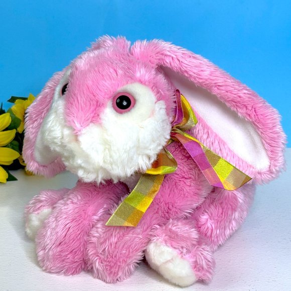 Dan Dee Floppy Pink Bunny Rabbit‎ w/Silky Bow Lovey 13" Plush Stuffed Animal Toy - Picture 2 of 5